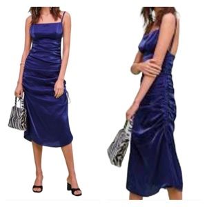 Finders Keepers Yasmine Side Ruched Satin Midi Dress